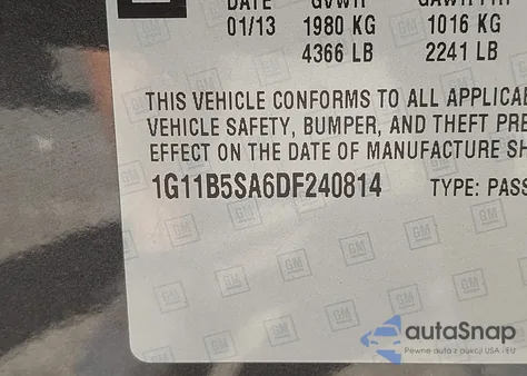 2013 Chevrolet Malibu 1Ls from USA, damaged, VIN 1G11B5SA6DF240814